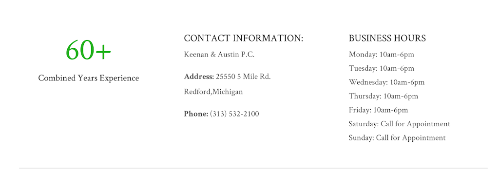 Keenan & Austin, P.C. | 25550 Five Mile Rd, Redford Charter Twp, MI 48239, USA | Phone: (313) 532-2100