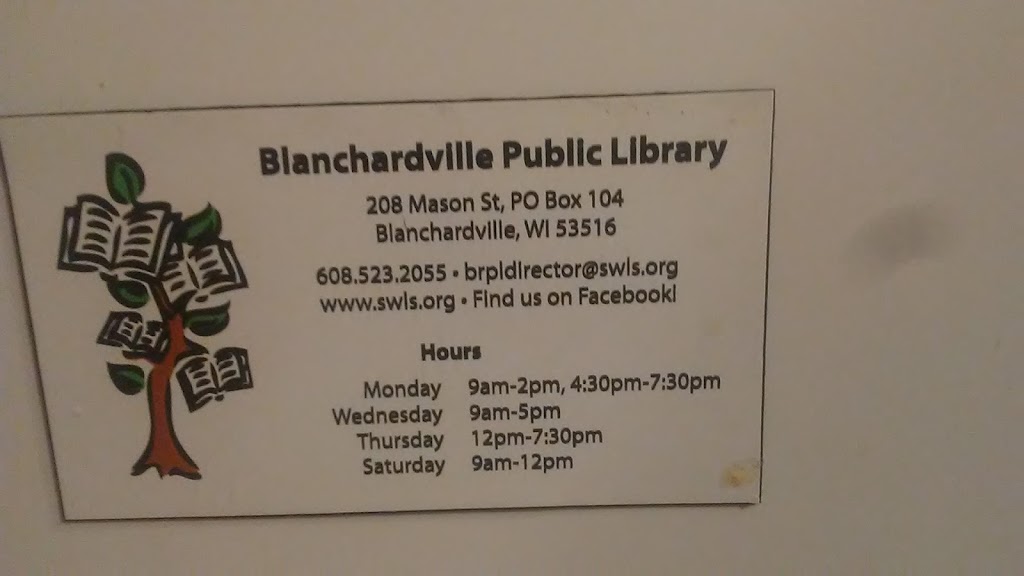 Blanchardville Public Library | 208 Mason St, Blanchardville, WI 53516, USA | Phone: (608) 523-2055