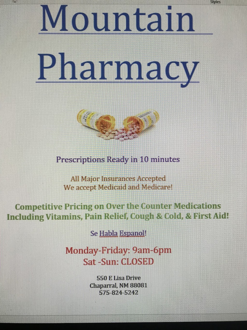 Mountain View Pharmacy | 550 E Lisa Dr C, Chaparral, NM 88081, USA | Phone: (575) 824-5242
