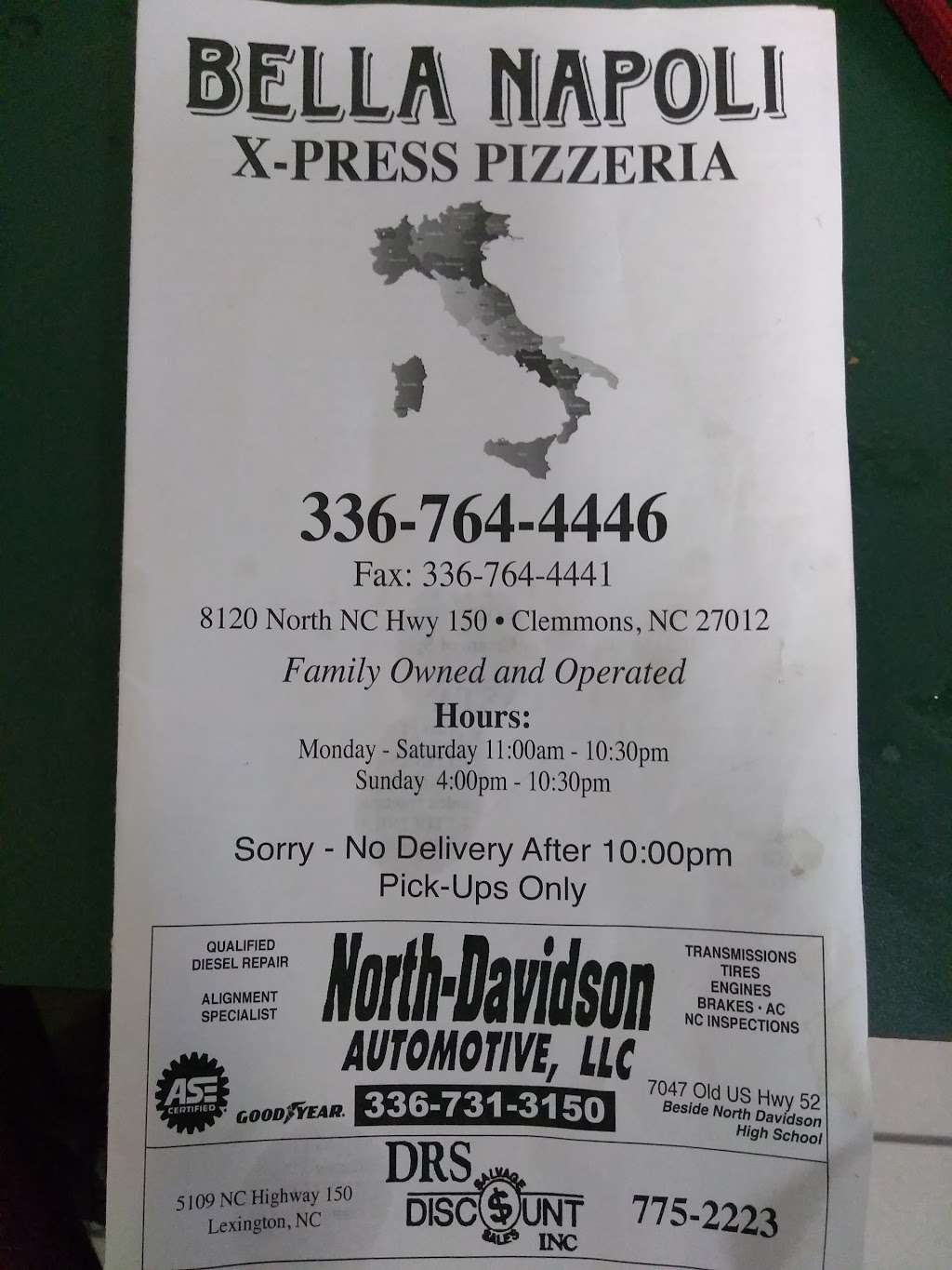 Bella Napoli X Press Pizzeria | 8120 N North Carolina Hwy 150, Clemmons, NC 27012, USA | Phone: (336) 764-4446