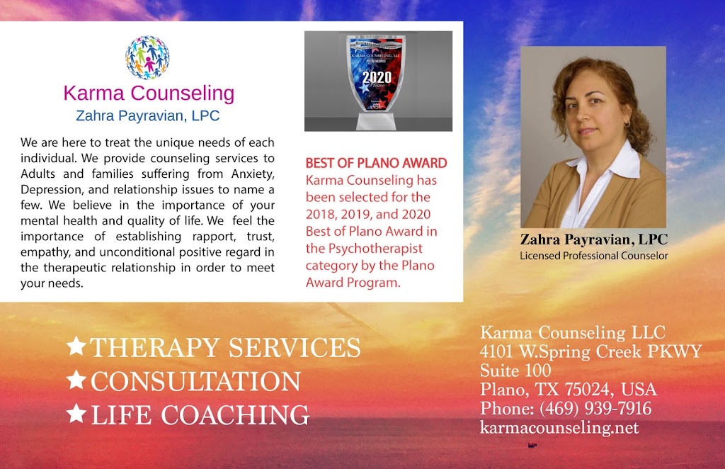 Karma Counseling | 4101 Spring Creek Pkwy suite 100, Plano, TX 75024, USA | Phone: (469) 939-7916